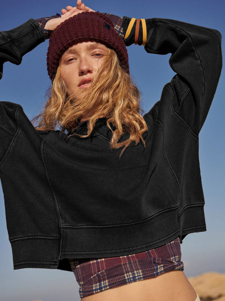 Bol Kesim Yuvarlak Yaka Patchwork Sweatshirt