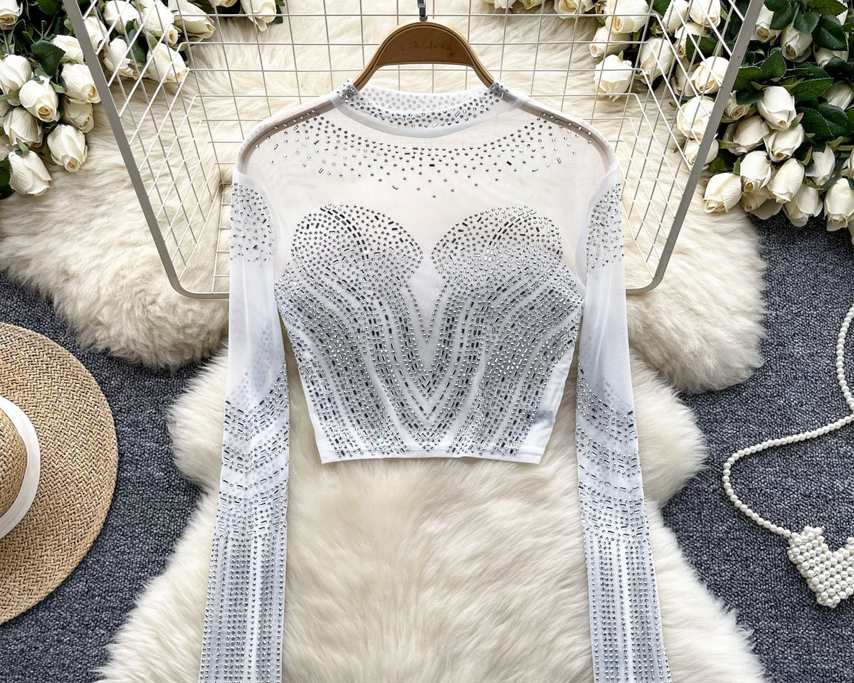 Boncuklu Yuvarlak Yaka Alt Tişört