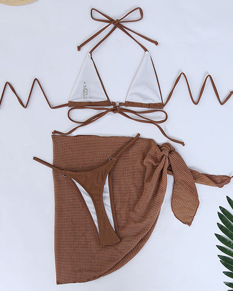 Üç Parçalı Askılı Şık Plaj Tatili Bikini