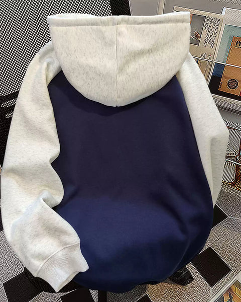 Basit Tasarım Patchwork Polar Kapşonlu Üst