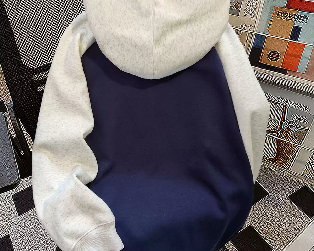 Basit Tasarım Patchwork Polar Kapşonlu Üst