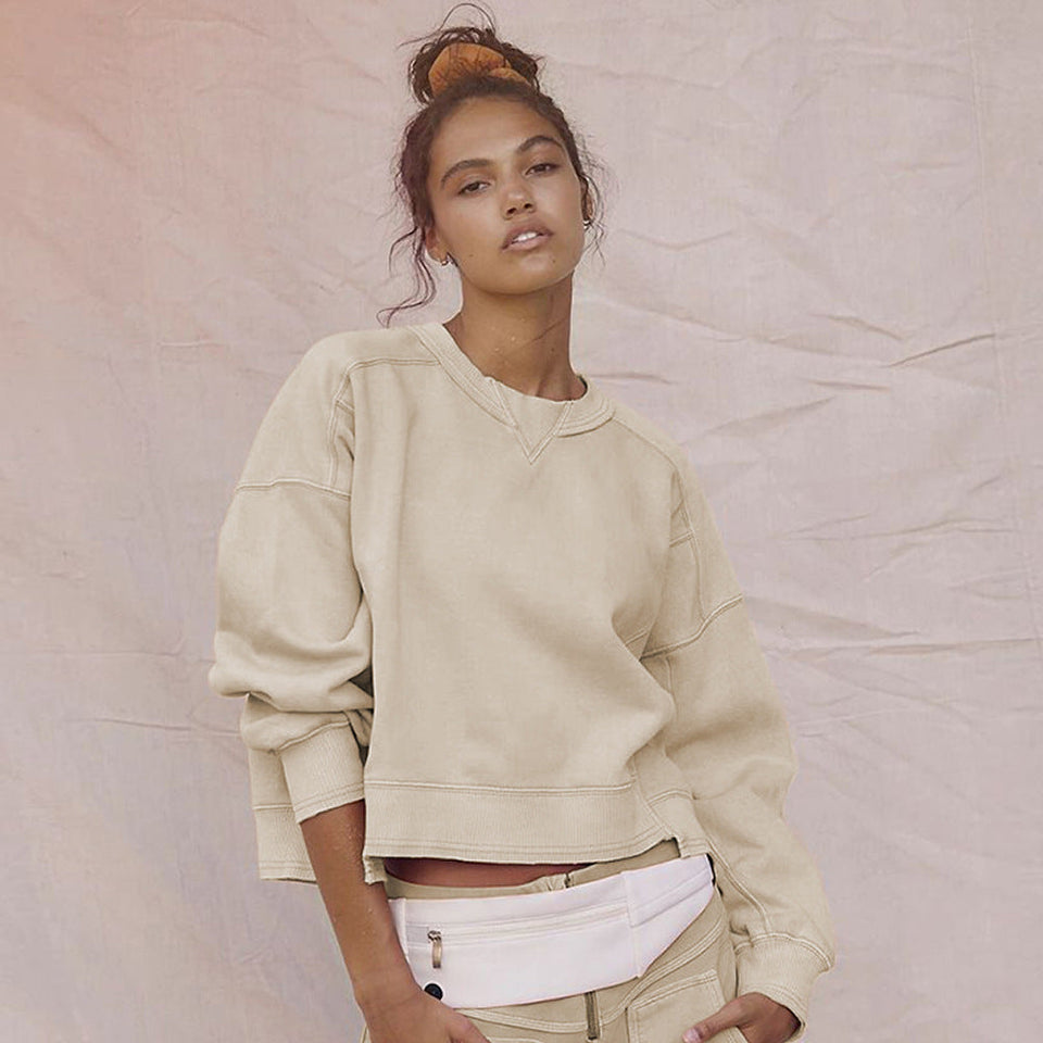 Bol Kesim Yuvarlak Yaka Patchwork Sweatshirt