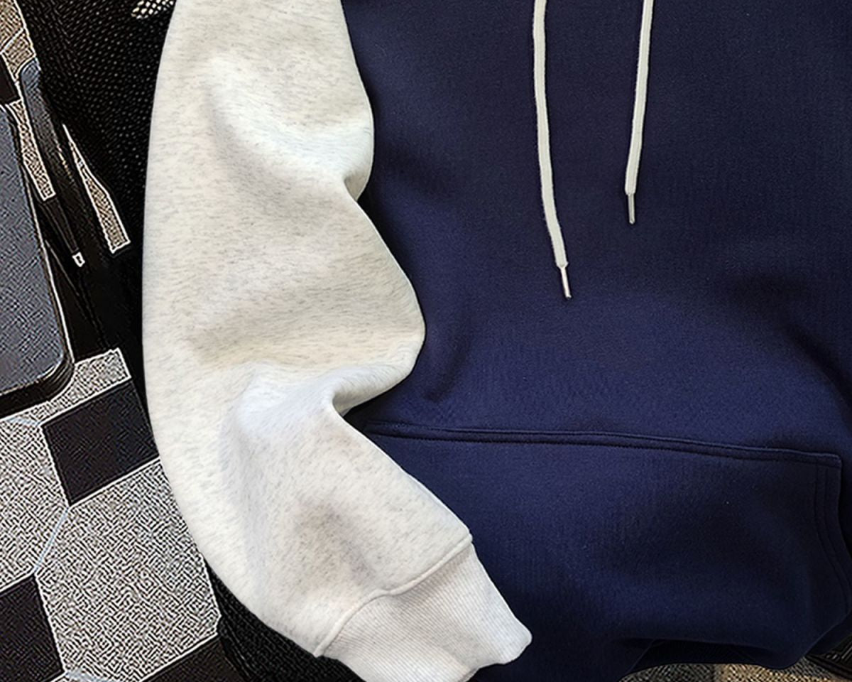 Basit Tasarım Patchwork Polar Kapşonlu Üst