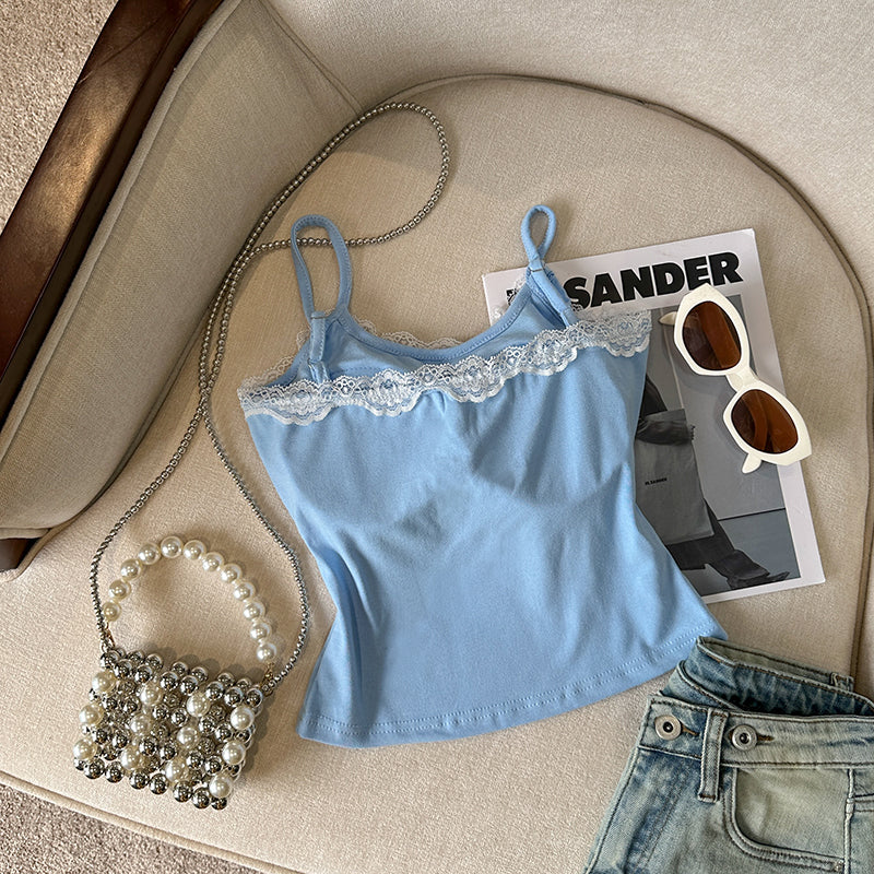 Vintage Dantel Kenar Baskılı Atlet