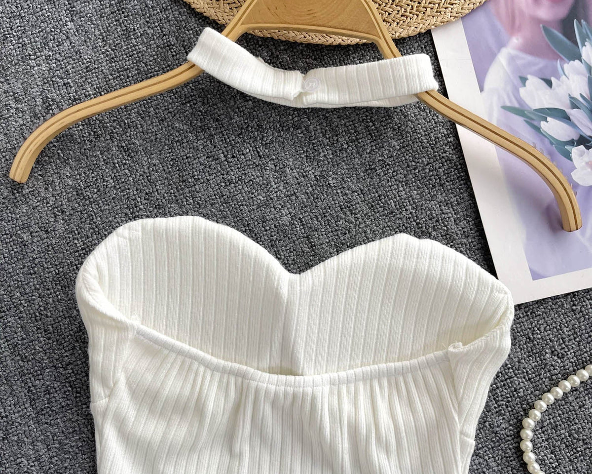 Choker ile Yastıklı Çizgili Örgü Üst