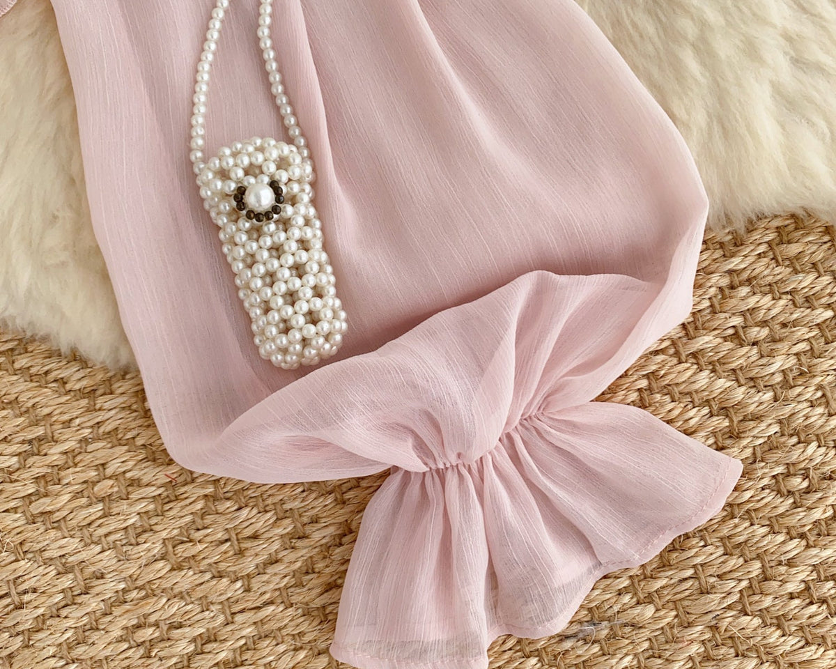 Askısız Volanlı Pembe Şifon Bluz