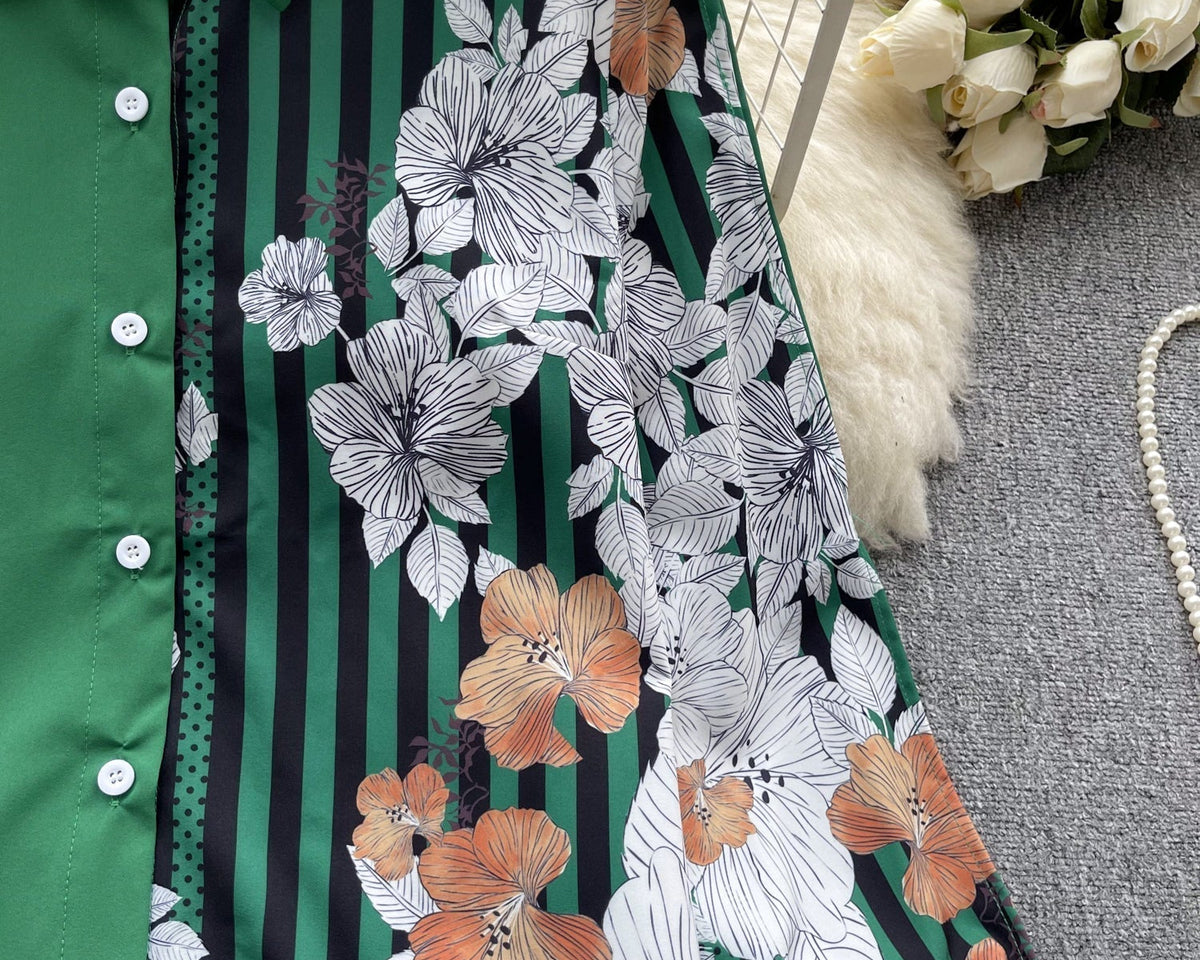 Çiçek Desenli Patcher Loose-fit Gömlek