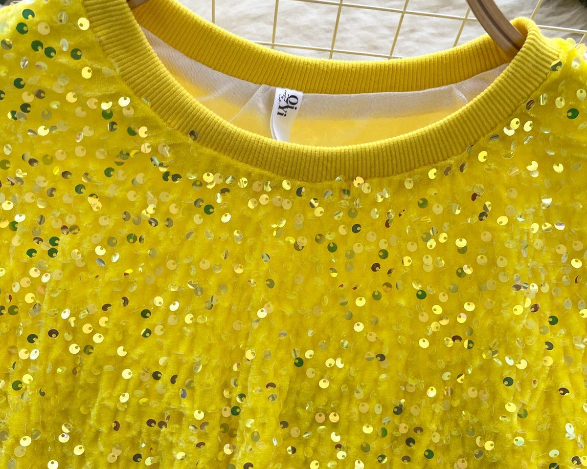 Crew Neck Payetli Kısa Tişört