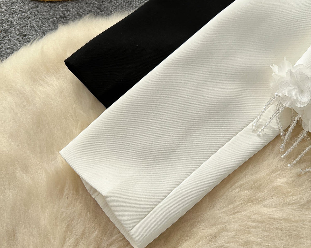 Fransız Tarzı Çiçek Desenli Kısa Blazer