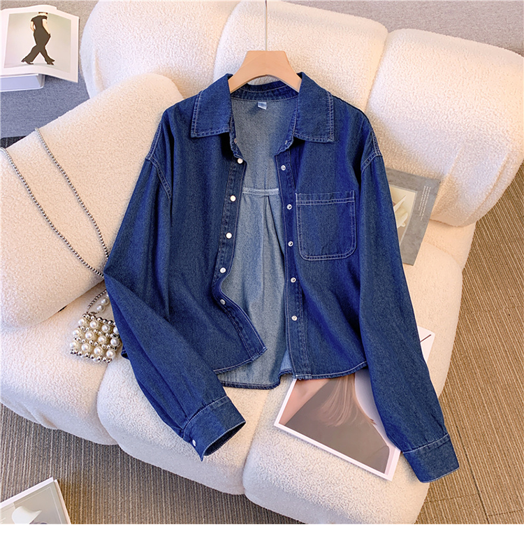 Basit Tasarım Tek Düğmeli Kot Gömlek