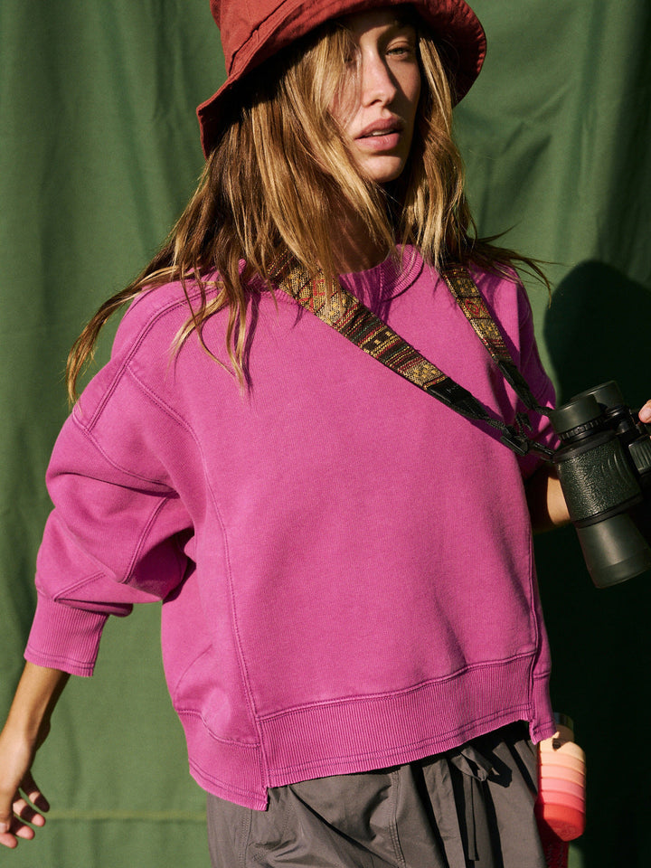 Bol Kesim Yuvarlak Yaka Patchwork Sweatshirt