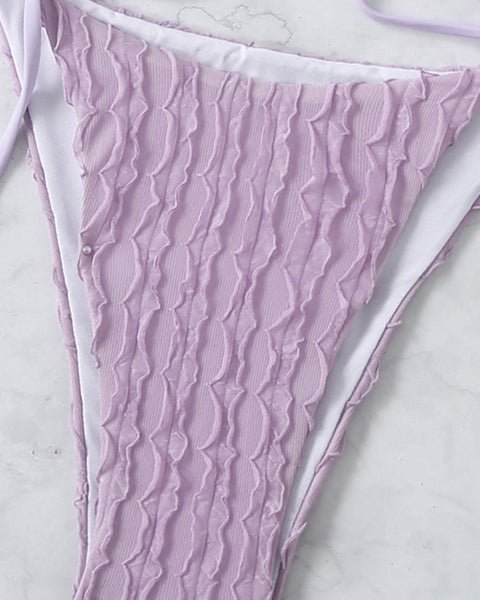 Düz Renk Kabartmalı Bikini Mayo