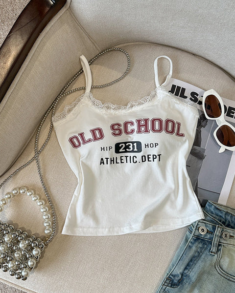 Vintage Dantel Kenar Baskılı Atlet