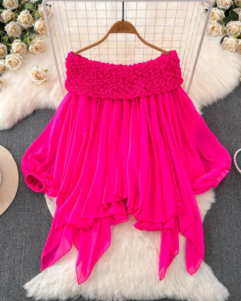 Düzensiz Tasarım Askısız Şifon Bluz