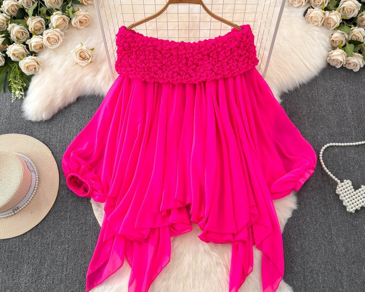 Düzensiz Tasarım Askısız Şifon Bluz