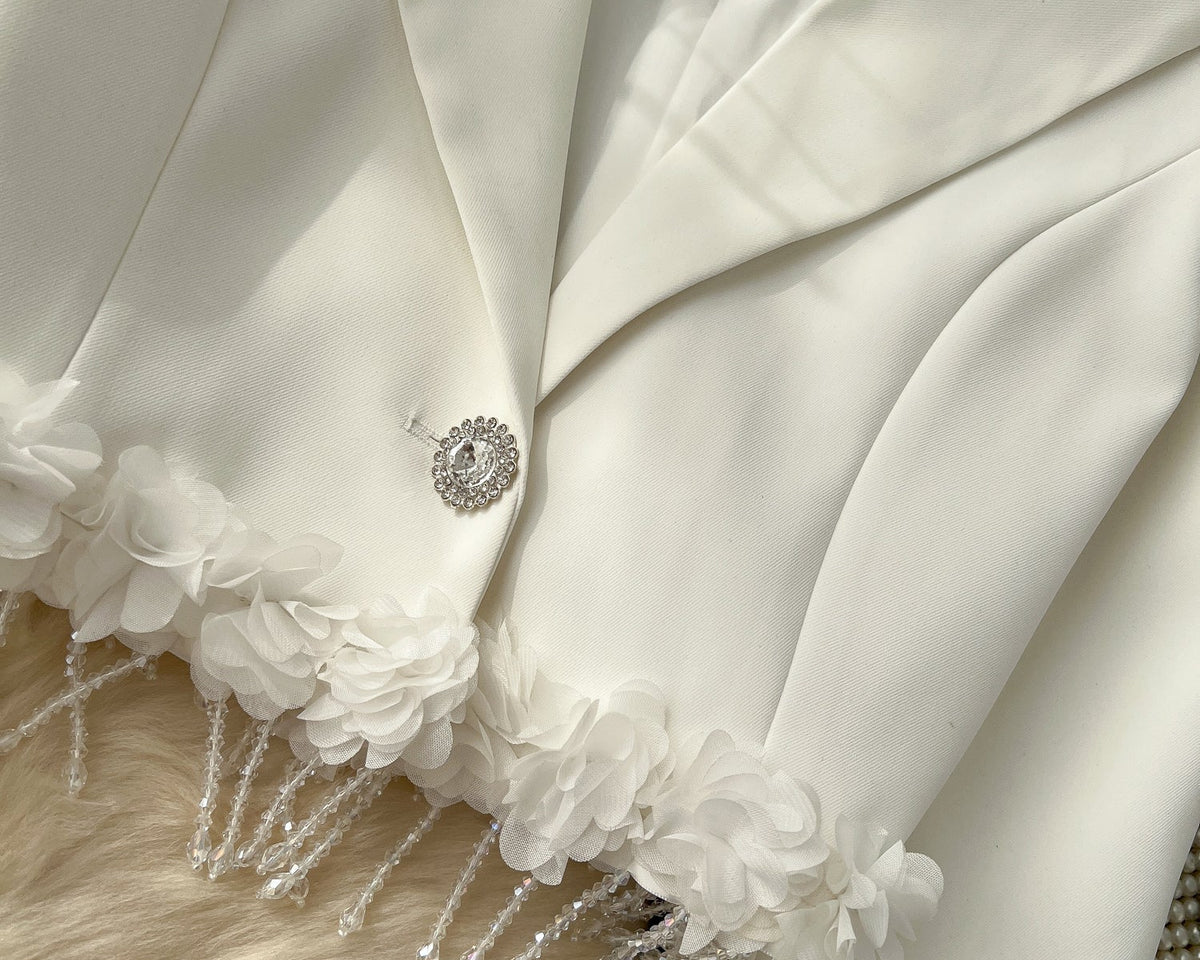 Fransız Tarzı Çiçek Desenli Kısa Blazer