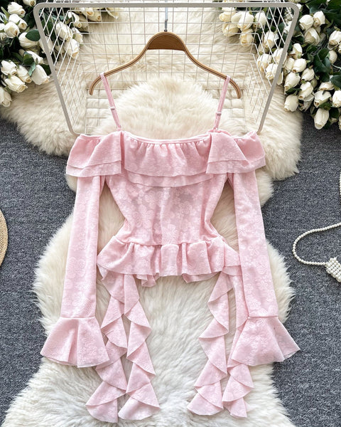 Düzensiz Tasarım Volanlı Askılı Bluz