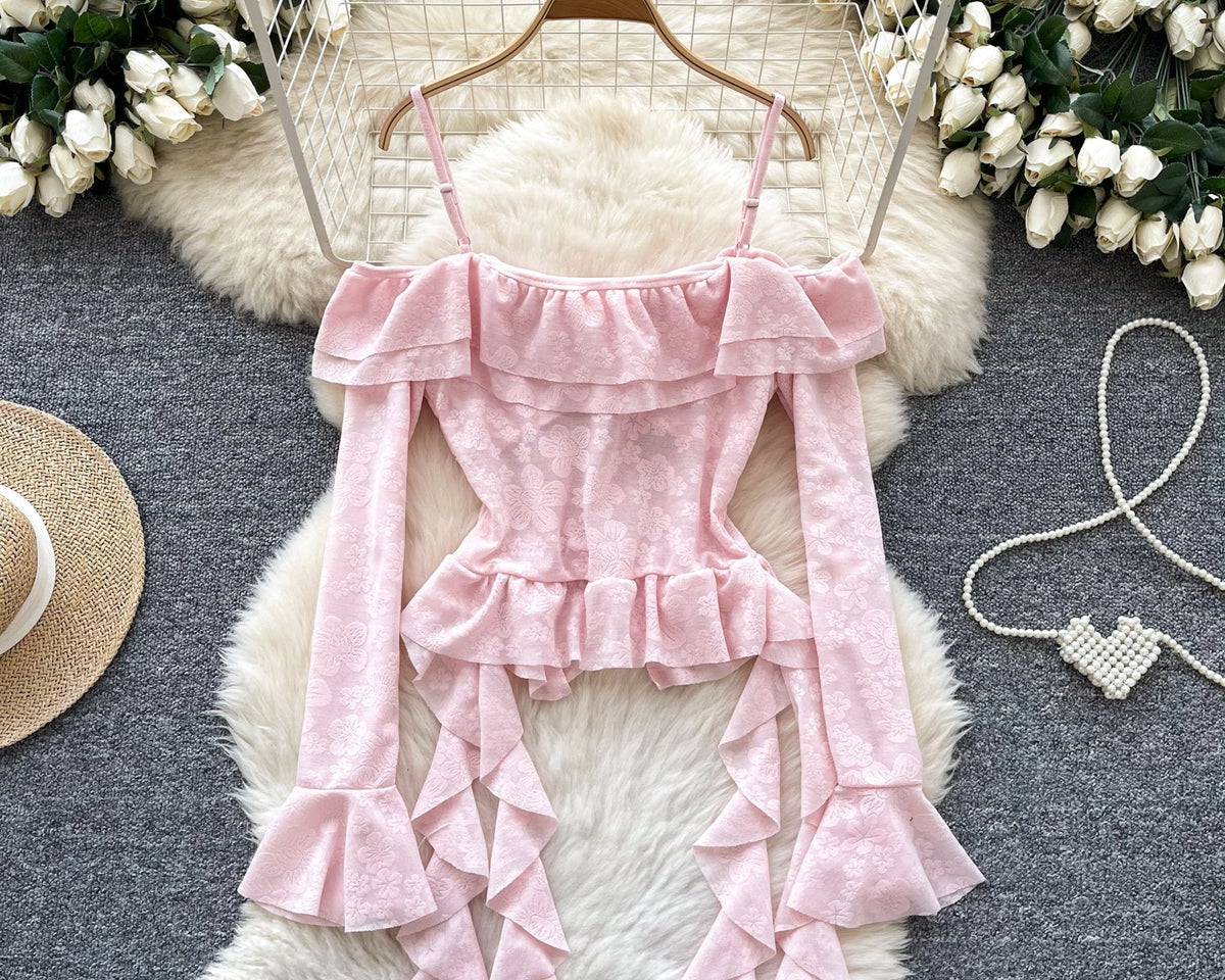 Düzensiz Tasarım Volanlı Askılı Bluz