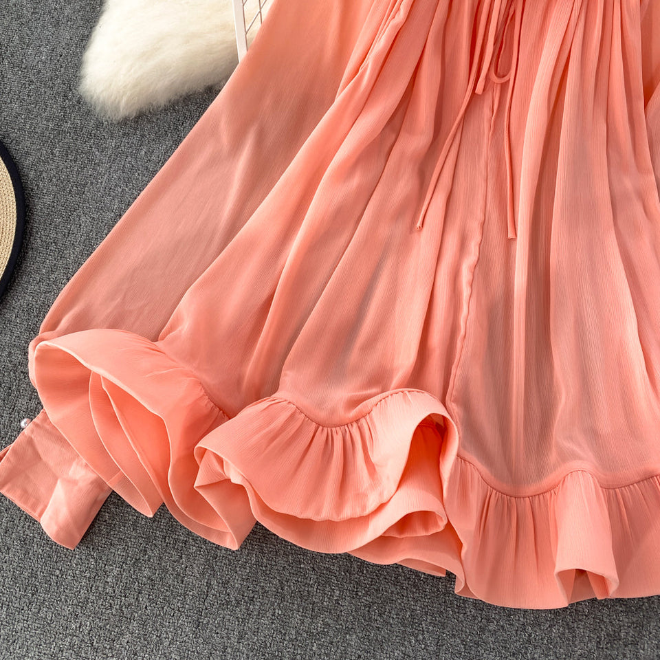 Yuvarlak Yaka Volanlı Şifon Bluz