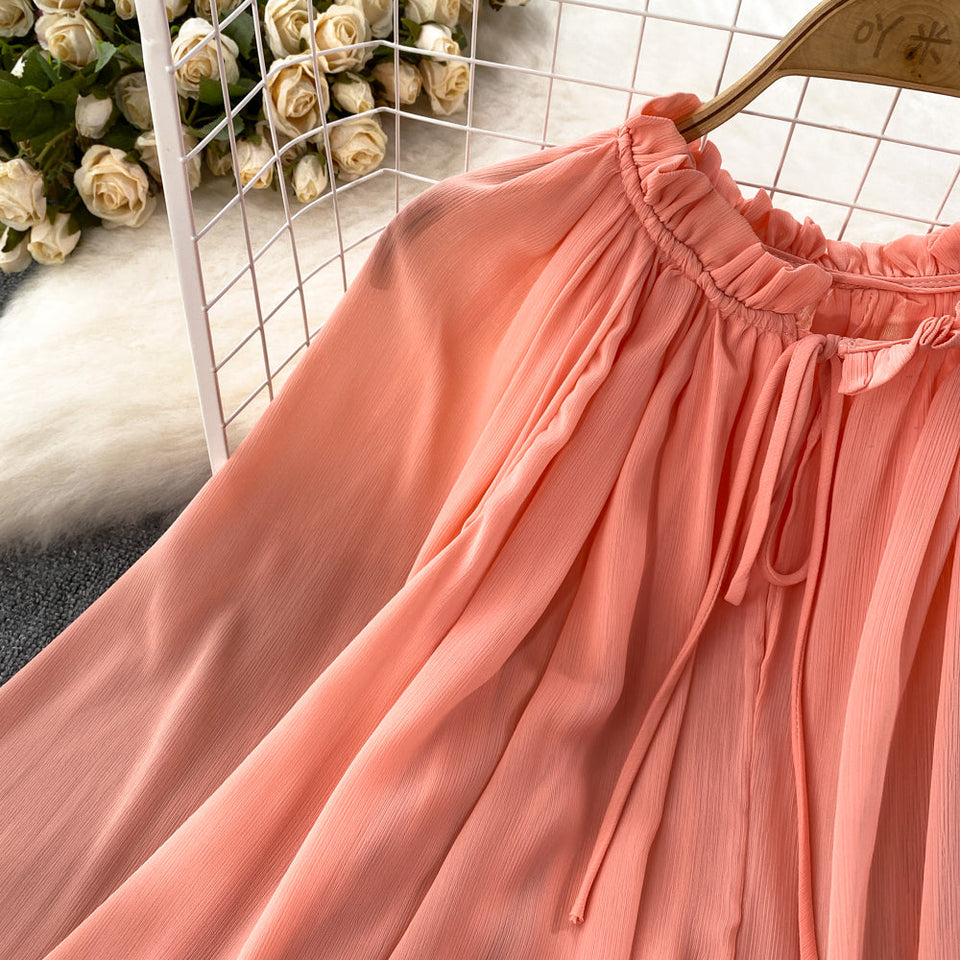 Yuvarlak Yaka Volanlı Şifon Bluz