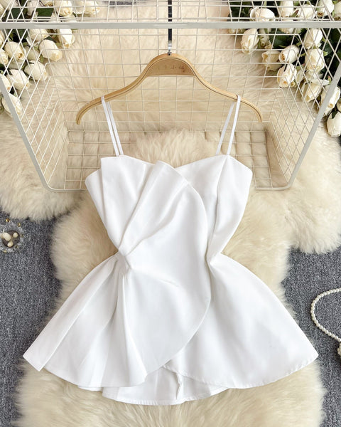 3D Volanlı Düz Renk Sırt Dekolteli Bluz