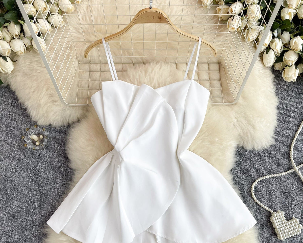 3D Volanlı Düz Renk Sırt Dekolteli Bluz