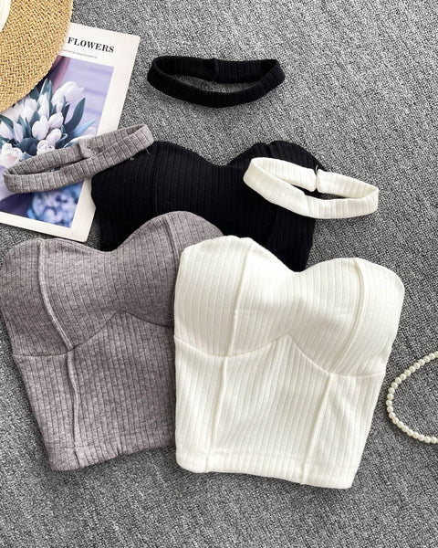 Choker ile Yastıklı Çizgili Örgü Üst