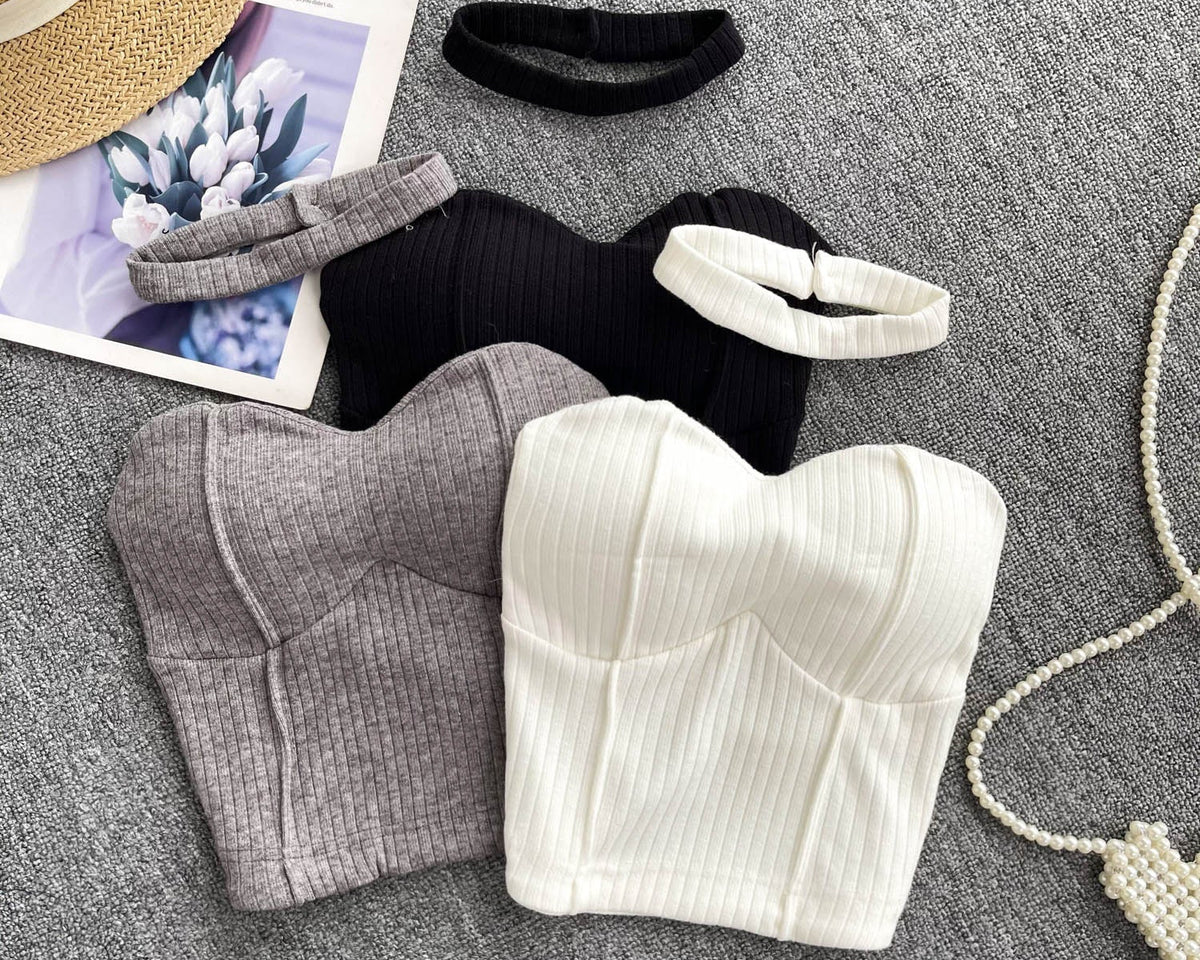 Choker ile Yastıklı Çizgili Örgü Üst