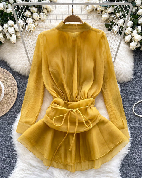 Düzensiz Tasarım Volanlı Şifon Bluz