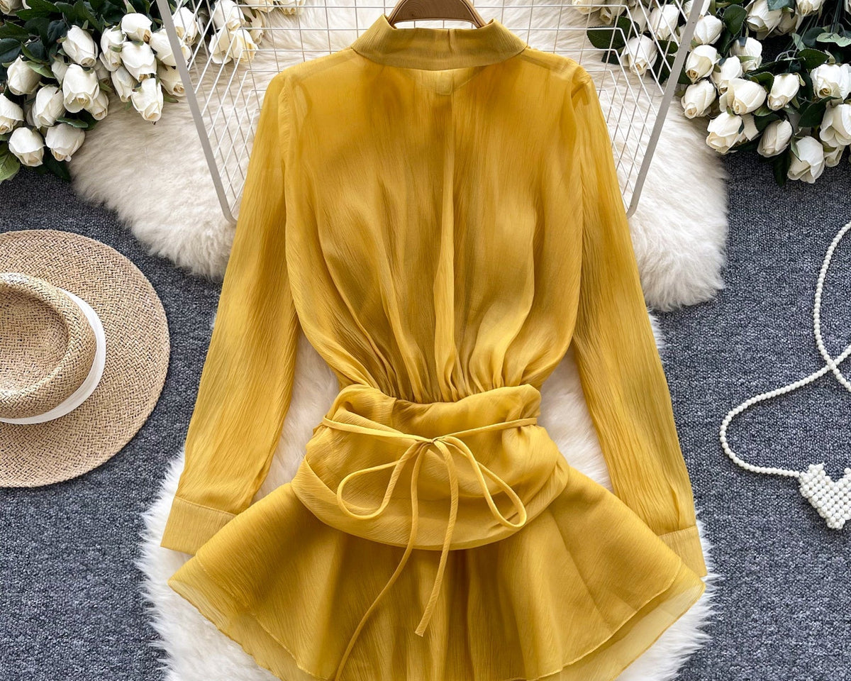 Düzensiz Tasarım Volanlı Şifon Bluz