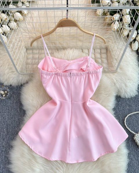 3D Volanlı Düz Renk Sırt Dekolteli Bluz