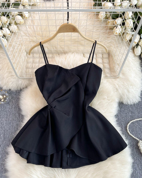 3D Volanlı Düz Renk Sırt Dekolteli Bluz