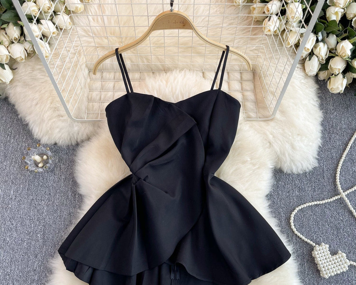 3D Volanlı Düz Renk Sırt Dekolteli Bluz