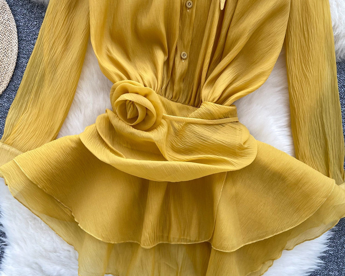 Düzensiz Tasarım Volanlı Şifon Bluz