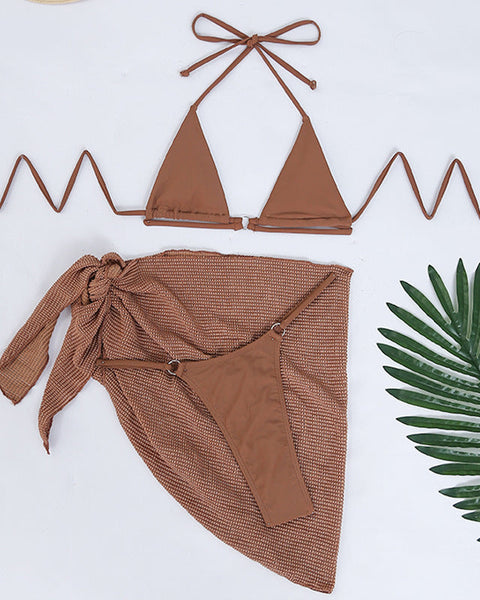 Üç Parçalı Askılı Şık Plaj Tatili Bikini