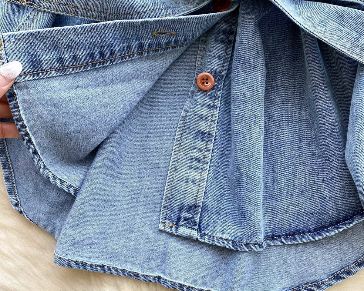 Vintage Düz Yaka Kemerli Kot Gömlek