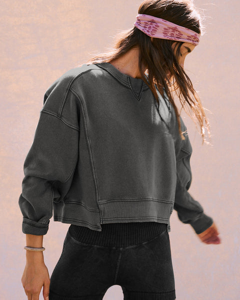 Bol Kesim Yuvarlak Yaka Patchwork Sweatshirt