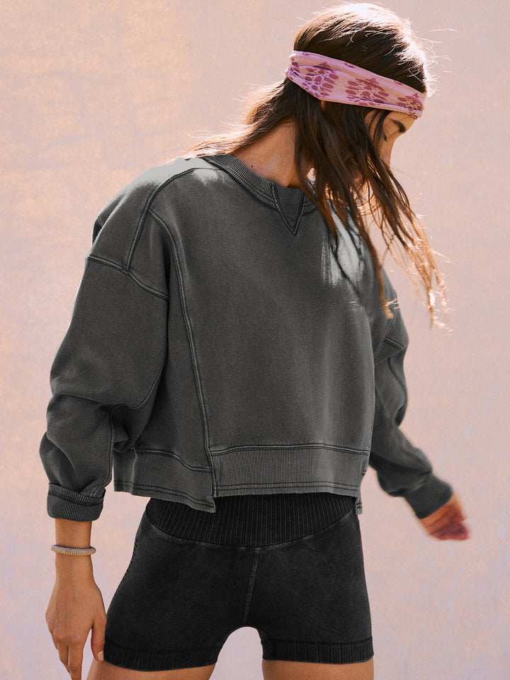 Bol Kesim Yuvarlak Yaka Patchwork Sweatshirt