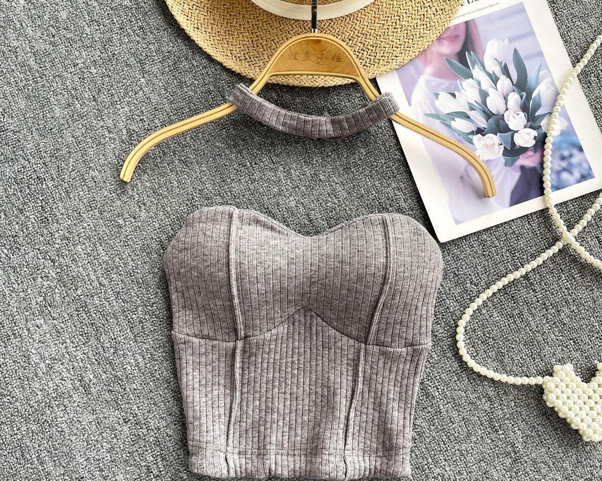 Choker ile Yastıklı Çizgili Örgü Üst