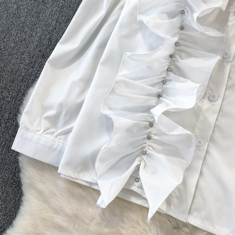 Niş Asimetrik Volanlı Bol Kesim Gömlek