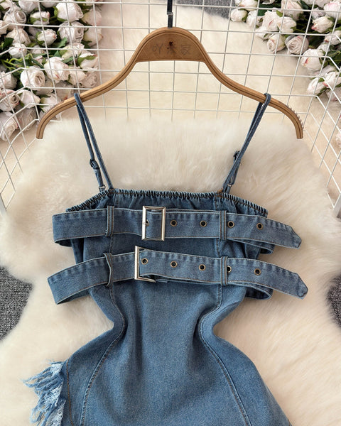 Düzensiz Tasarım Kabarık Denim Sıfır Yaka Bluz