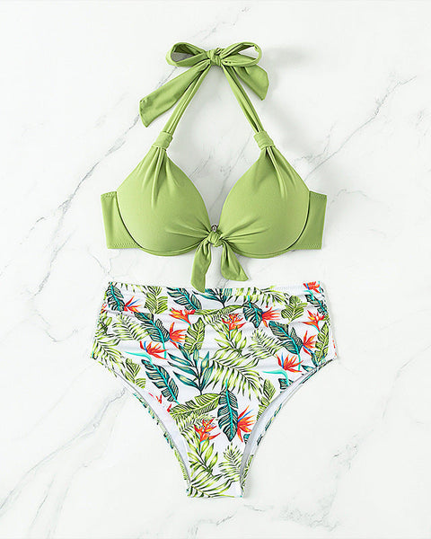 Düz Renkli Baskılı Mayo Plaj Bikini