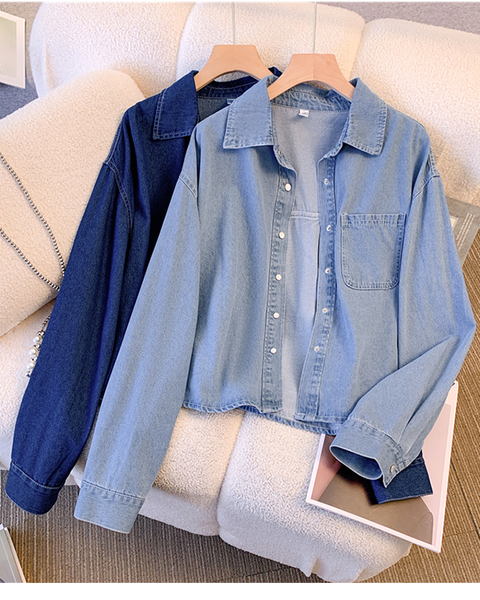 Basit Tasarım Tek Düğmeli Kot Gömlek