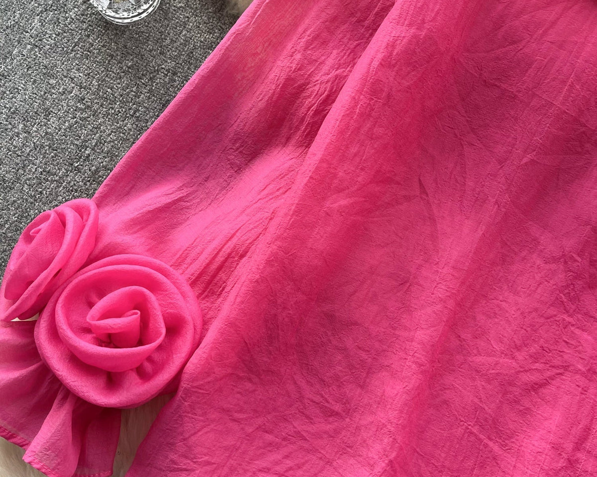 3D Çiçekli Stand Yaka Şifon Gömlek