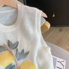 Çiçek Desenli Jakarlı Mohair Kolsuz Yelek