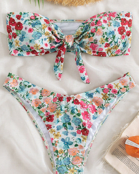 Çiçek Desenli Split Üçgen Spa Bikini