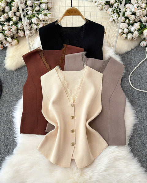 Dantel Patchwork Bel İncelten Yelek