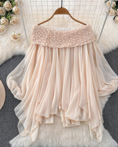 Düzensiz Tasarım Askısız Şifon Bluz