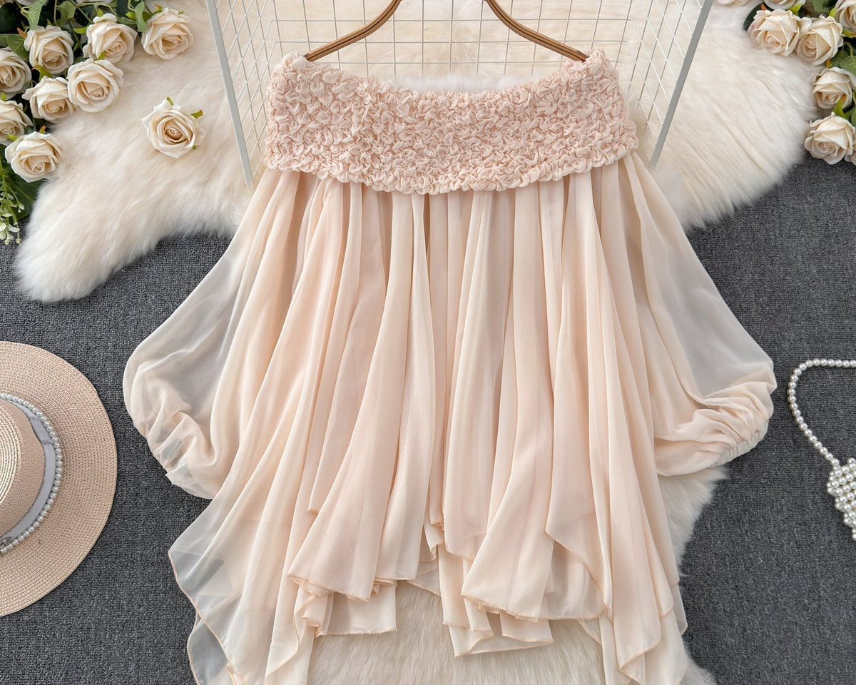 Düzensiz Tasarım Askısız Şifon Bluz