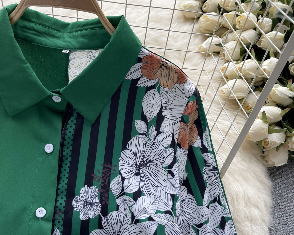 Çiçek Desenli Patcher Loose-fit Gömlek